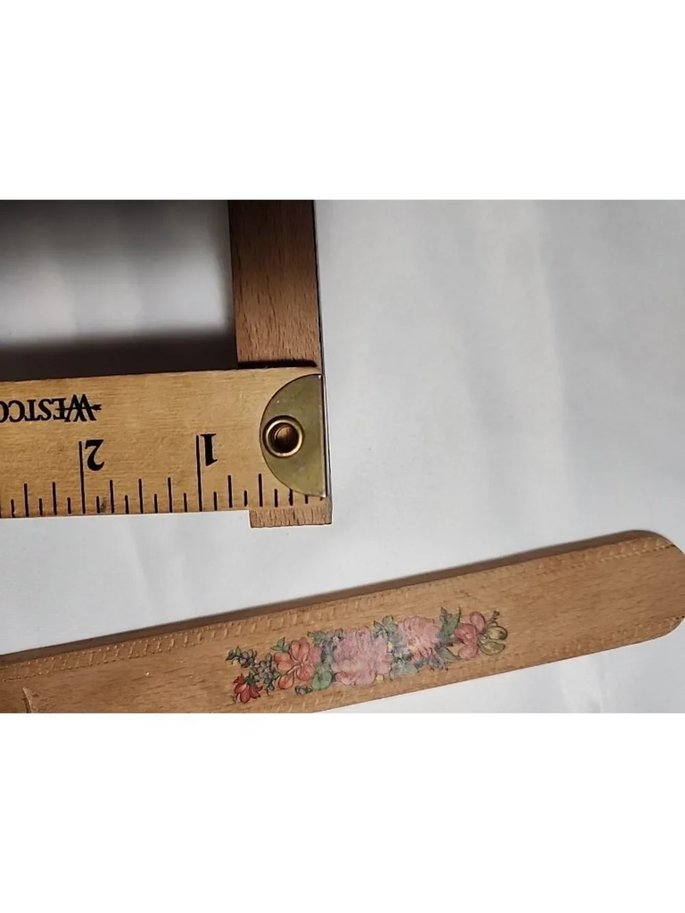 VTG‎ German Wooden Pencil Box Sliding Lid Office Desk Decor Floral Cottagecore